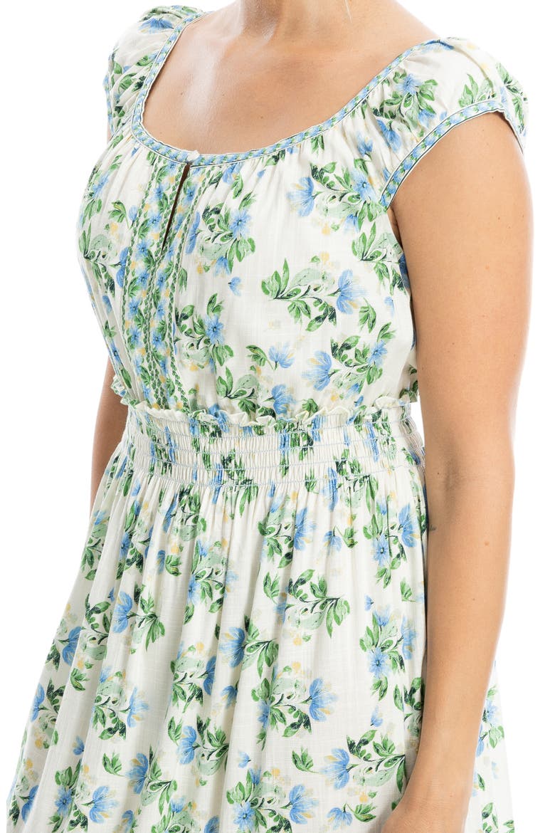 Floral Smocked Maxi Dress, Alternate, color, CREAM/BLUE MED SUMMER BLOOMS