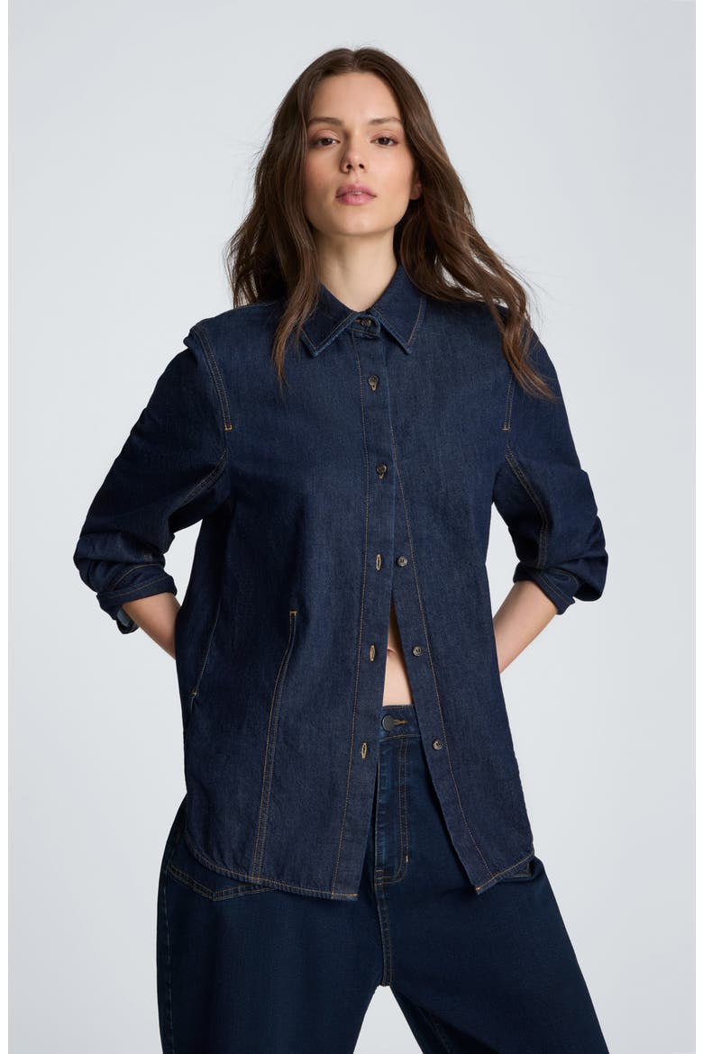 Contrast Stitch Button Down Shirt, Alternate, color, DARK INDIGO RINSE WASH