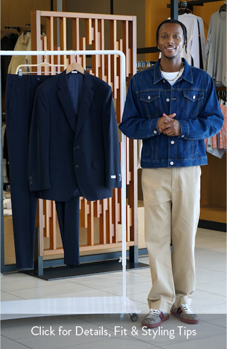 Flynn Classic Fit Navy Microcheck Wool Suit, sales video thumbnail