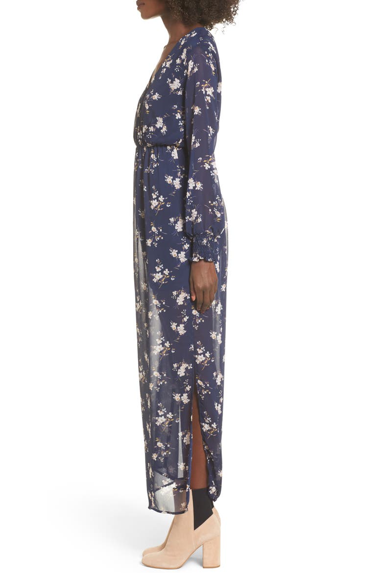 Surplice Maxi Dress, Alternate, color, NAVY SALMON FLORAL