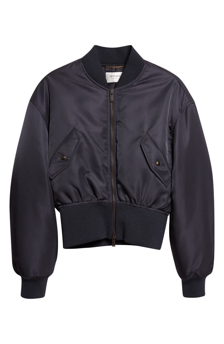 Saint Laurent Crop Bomber Jacket, Main, color, Marine
