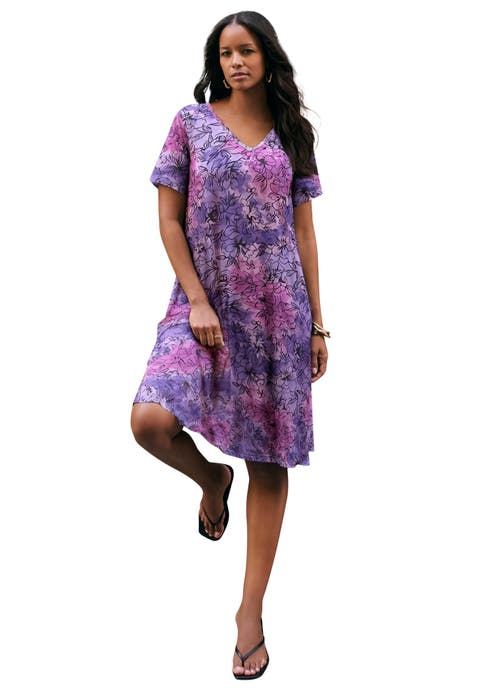 Plus Size Short Sleeve Sleeve Swing Dress (Plus)