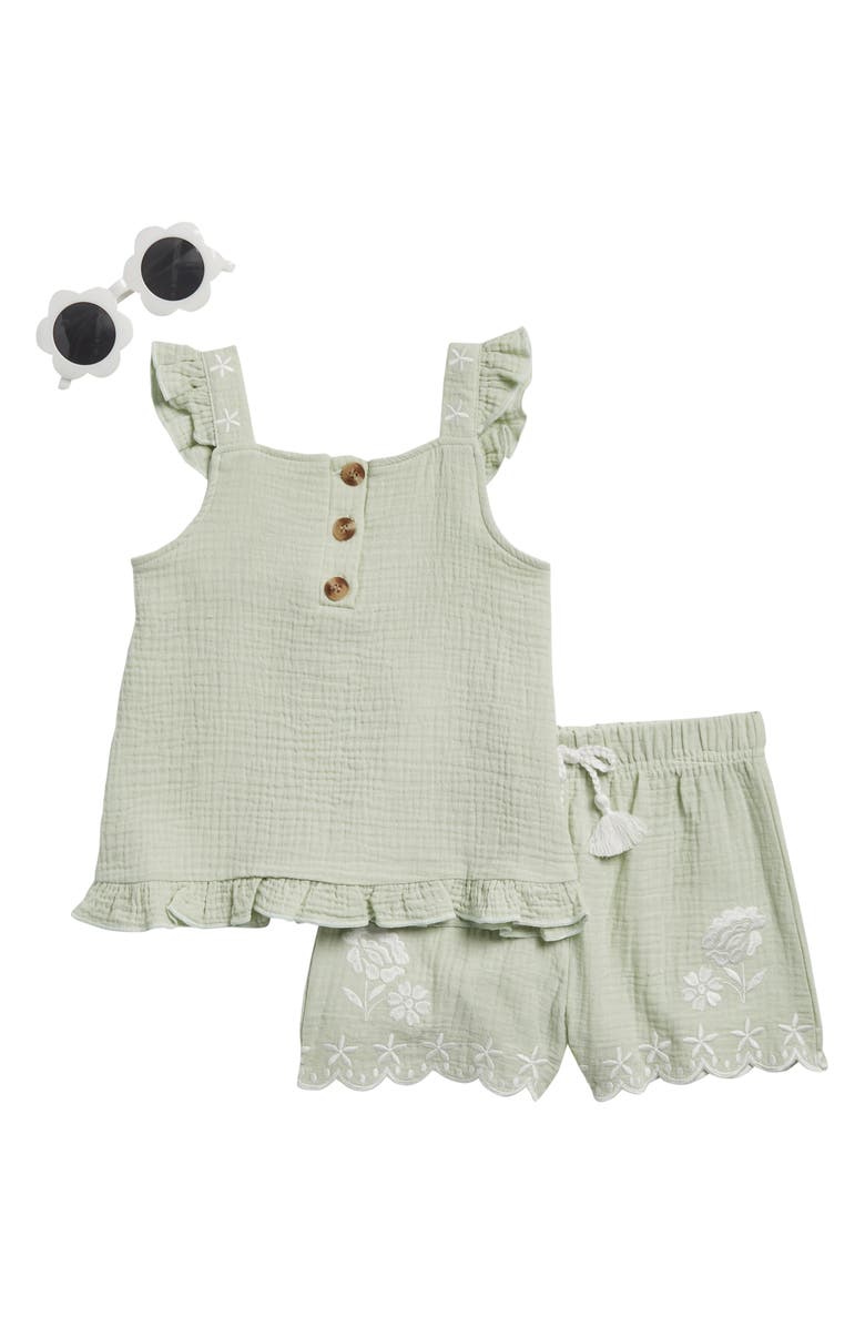 Rachel Zoe Kids' Textured Ruffle Top, Shorts & Sunglasses Set, Main, color, 