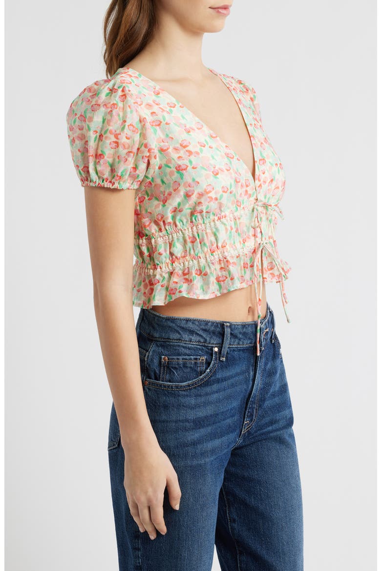 Floral Tie Front Crop Top, Alternate, color, CREAM PINK