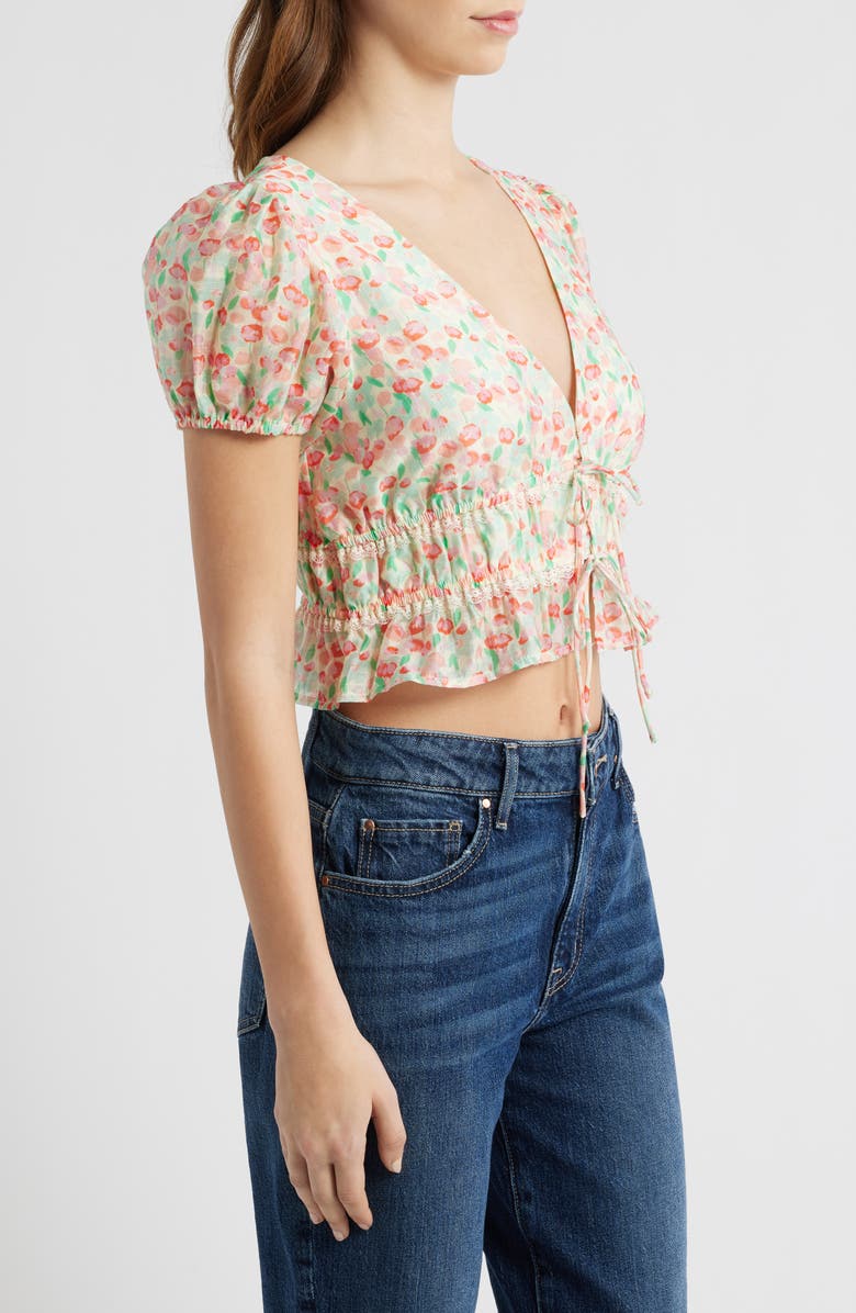 All in Favor Floral Tie Front Crop Top, Alternate, color, Cream Pink