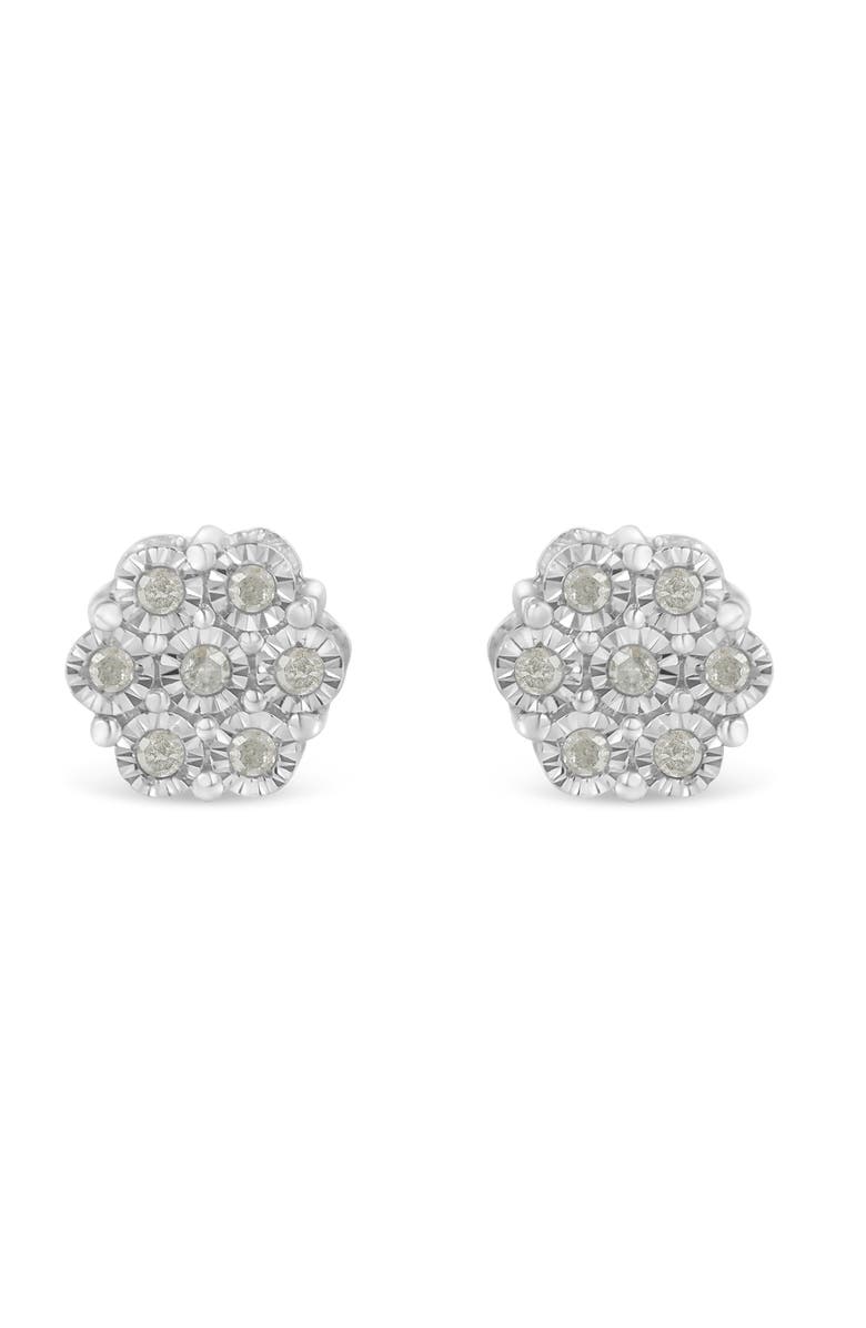 Haus of Brilliance Silver 1/4 Ct RoundDiamond Miracle- Floral Cluster Button Stud Earrings, Main, color, White