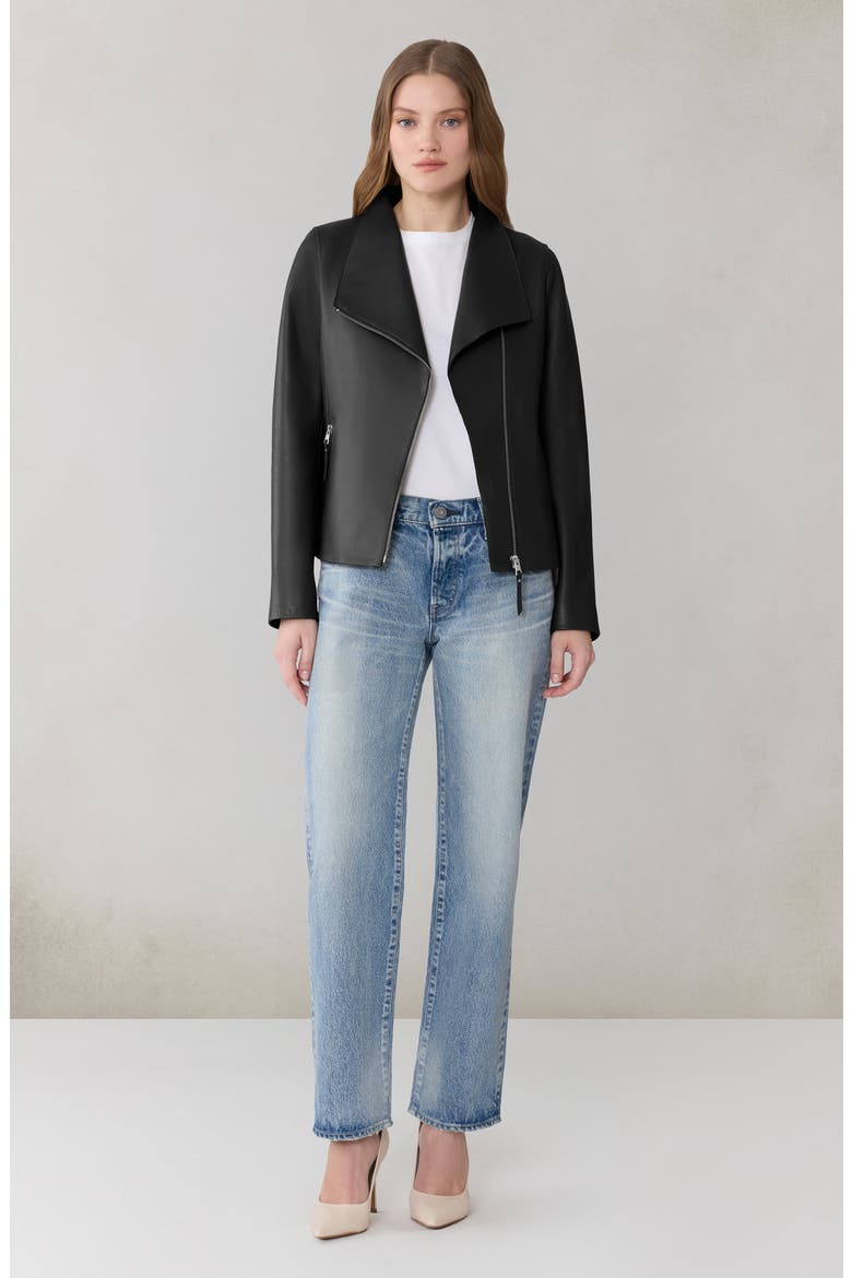 Catherine Leather Moto Jacket, Alternate, color, BLACK