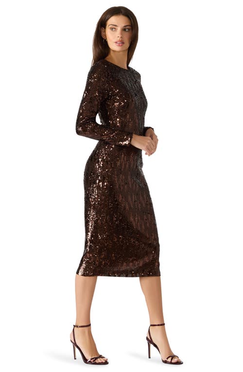 Steve Madden Hailee Sequin Long Sleeve Midi Dress In Brown