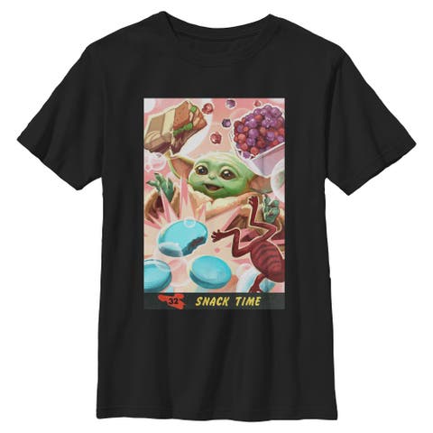 Boy's Star Wars The Mandalorian and Grogu The Child Snack Time Comic Art  Graphic T-Shirt