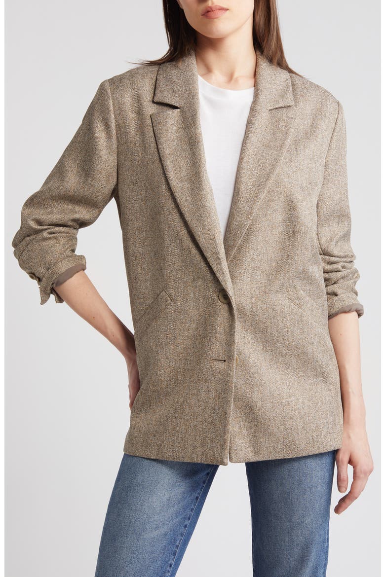 Herringbone Oversize Blazer, Alternate, color, TAN TIMBER HEATHER