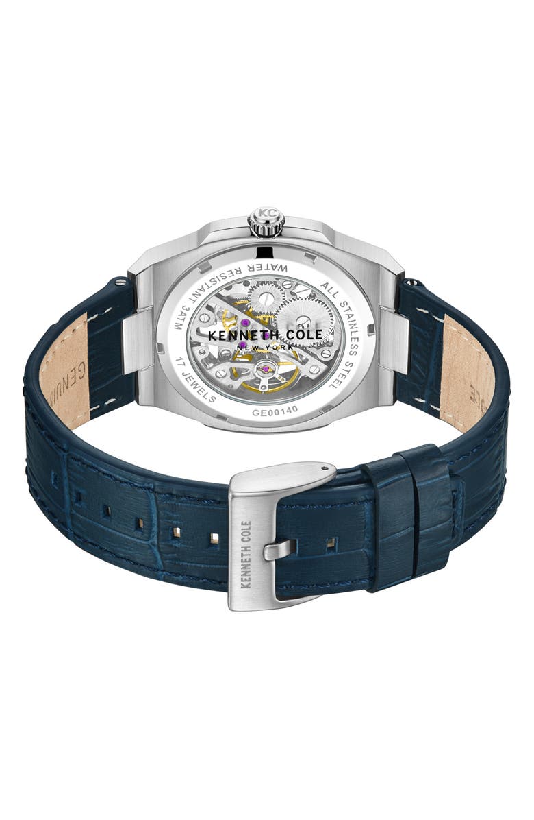 Kenneth Cole Mechanical Embossed Leather Strap Watch, 25mm, Alternate, color, 