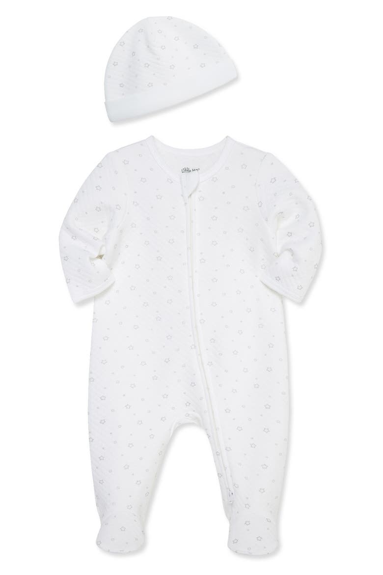 Stars Organic Cotton Blend Footie & Hat Set, Alternate, color, GREY