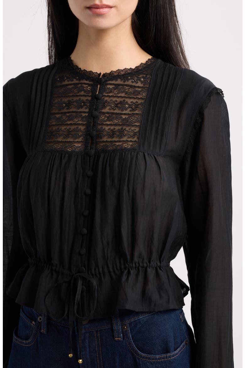 Hadley Pintuck Lace Cotton Blend Top, Alternate, color, BLACK