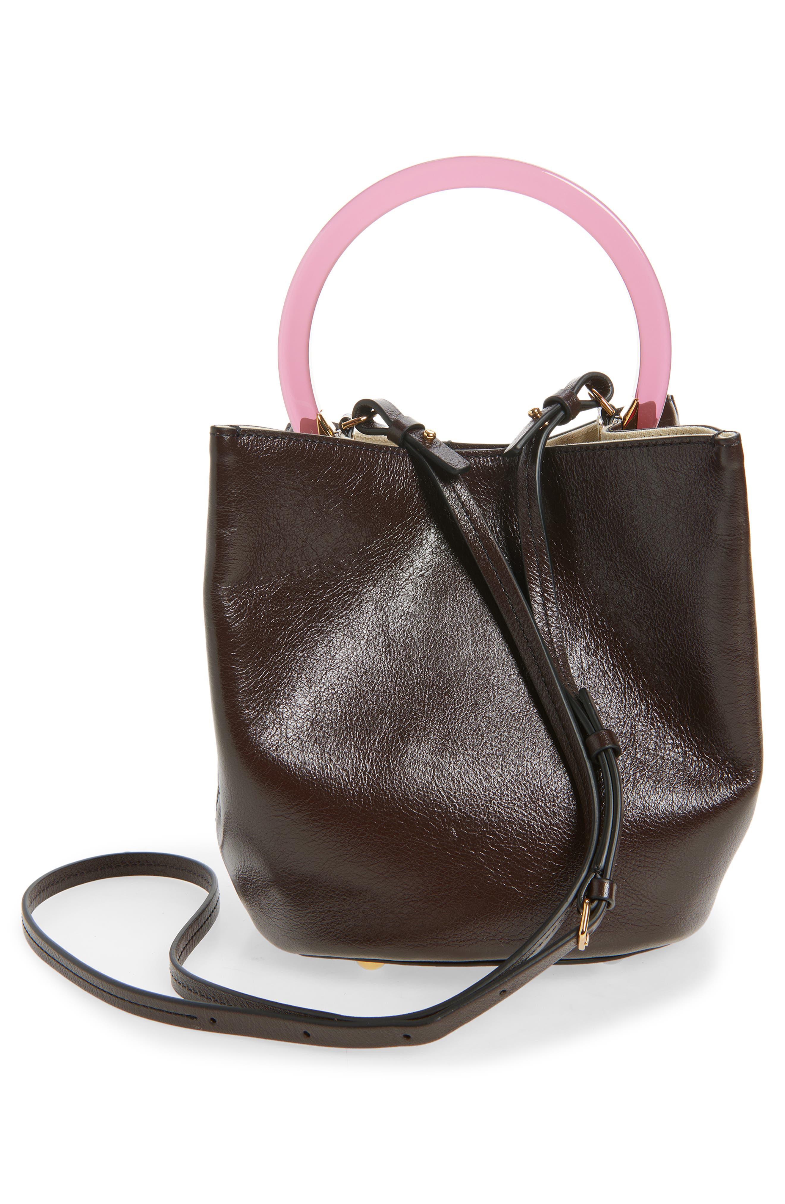 Marni Pannier Top Handle Leather Bucket Bag, Alternate, color, 00M95 Metal Brown