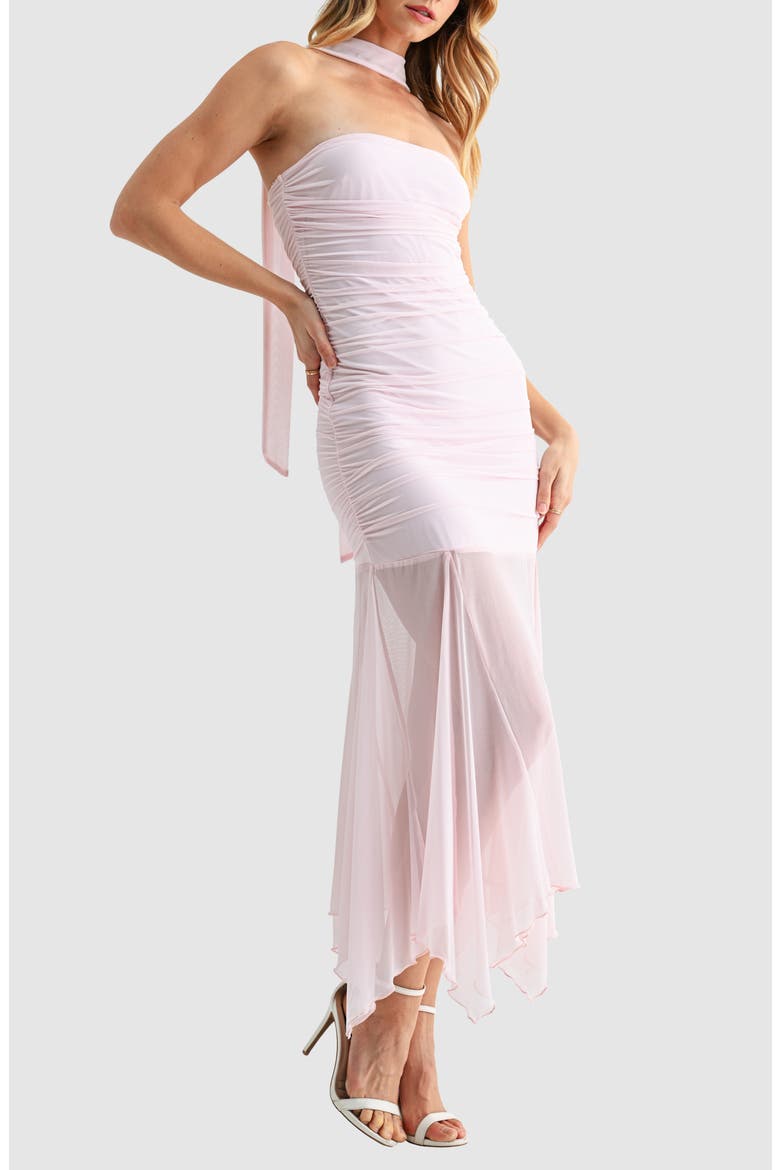 Ruched Drop Waist Midi Dress with Scarf, Alternate, color, BLUSH