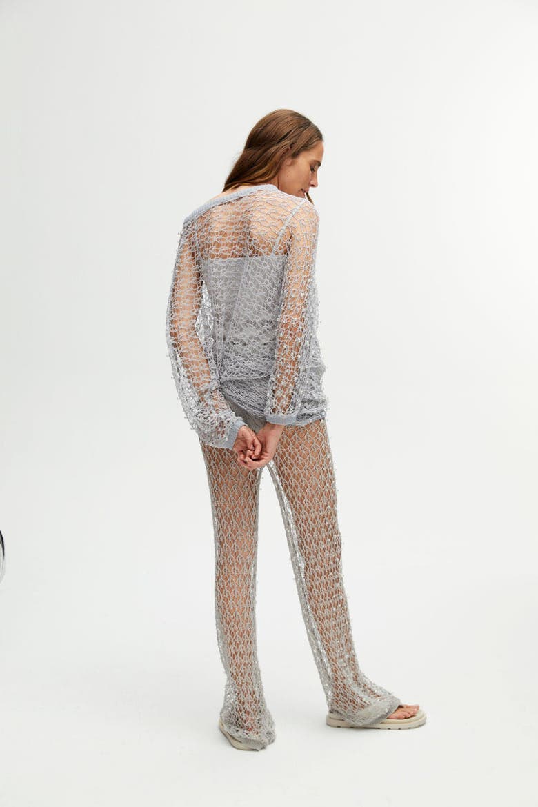 Beaded Mesh Knit Top, Alternate, color, Grey