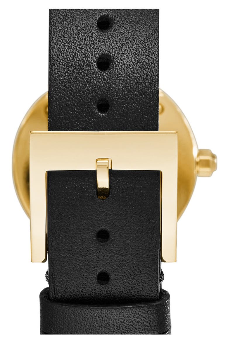 'Reva' Logo Dial Leather Strap Watch, 28mm, Alternate, color, BLACK/ GOLD