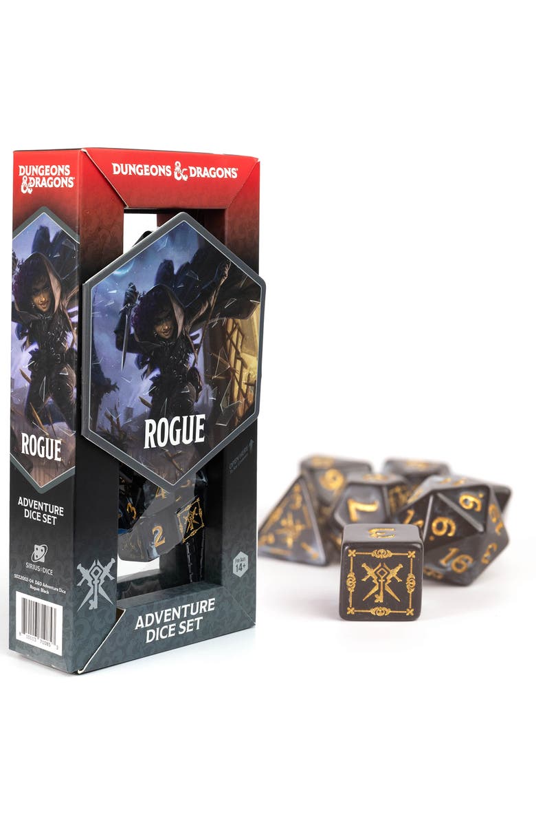 Dungeons & Dragons D&D Adventure Dice Rogue Black, 15 PieceRpg Die Set, Main, color, Black