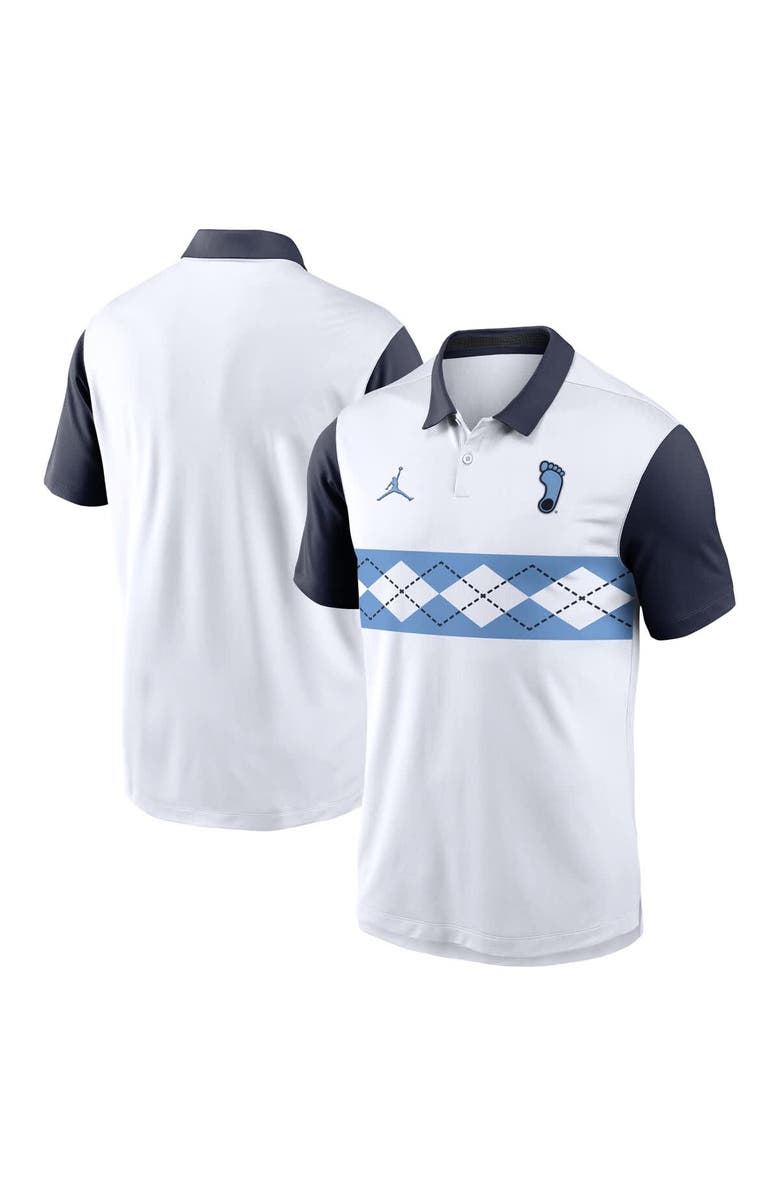 Jordan Brand Men
s Jordan Brand White/Navy North Carolina Tar Heels Athletic Prep Alt Logo Vapor Performance Polo, Alternate, color, White