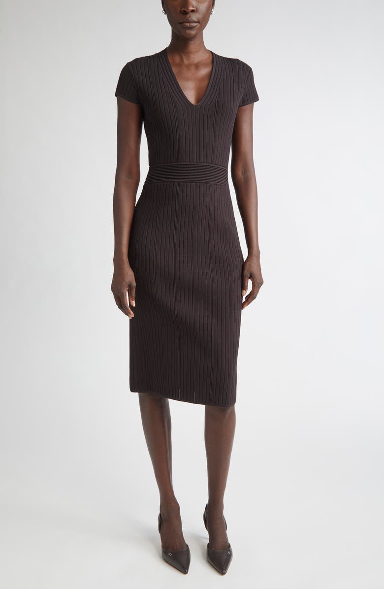 ST. JOHN Flatback Rib Sheath Sweater Dress, Main, color, Mocha