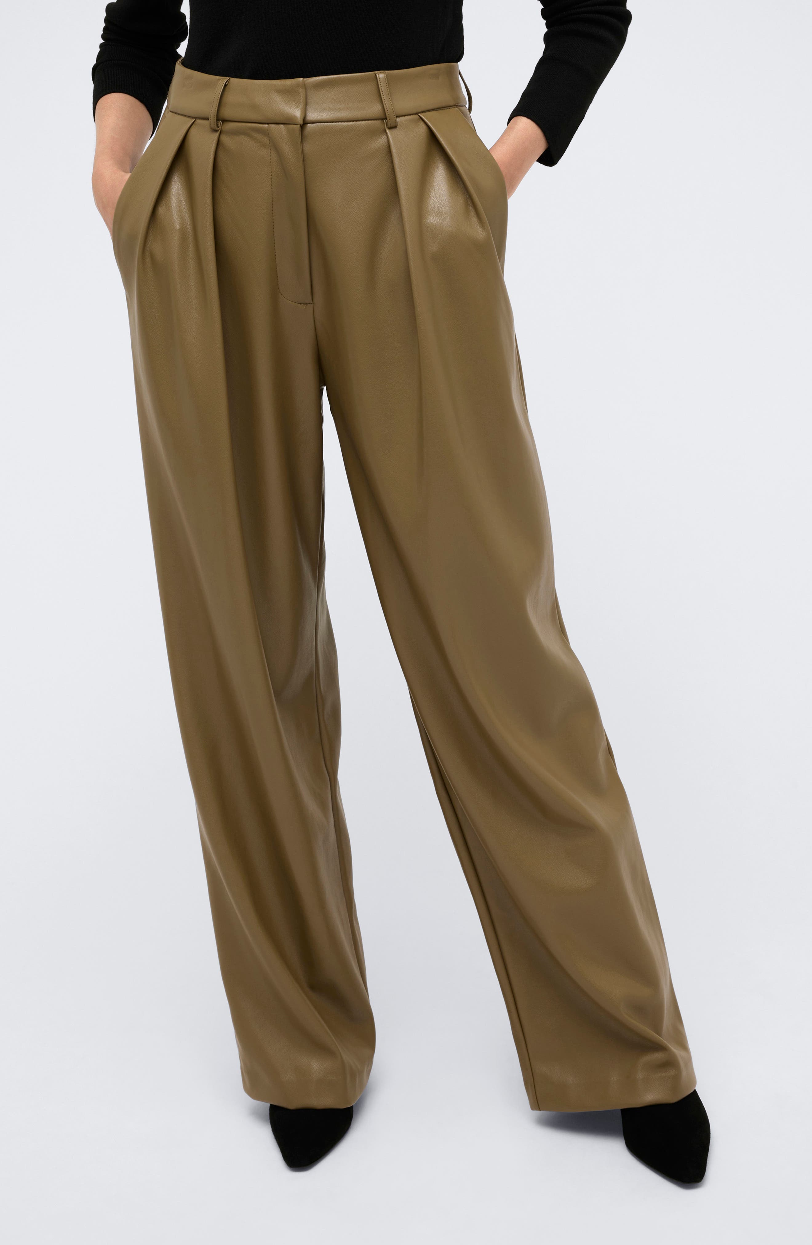 Kenneth Cole High Rise Pleated Faux Leather Pants