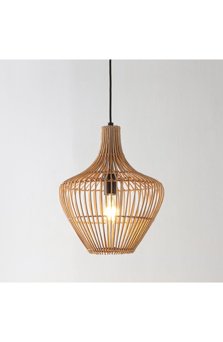 JONATHAN Y Lucas 1-Light Farmhouse Coastal Rattan 180" Cord Plug-In or Hardwired LED Pendant, Alternate, color, 