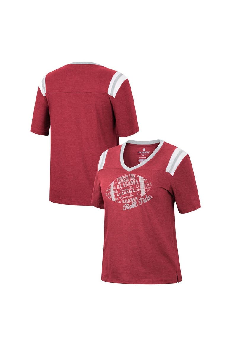 Women's Colosseum Heathered Crimson Alabama Crimson Tide 15 Min Early Football V-Neck T-Shirt, Alternate, color, Crimson