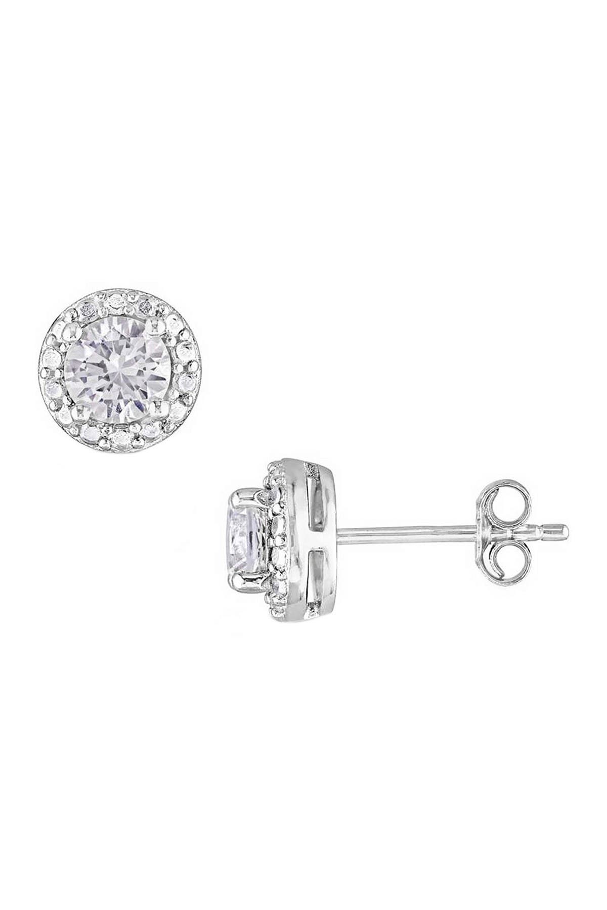 SAVVY CIE JEWELS Diamond Halo White Sapphire Stud Earrings