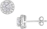 SAVVY CIE JEWELS Diamond Halo White Sapphire Stud Earrings