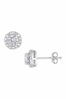 SAVVY CIE JEWELS Diamond Halo White Sapphire Stud Earrings