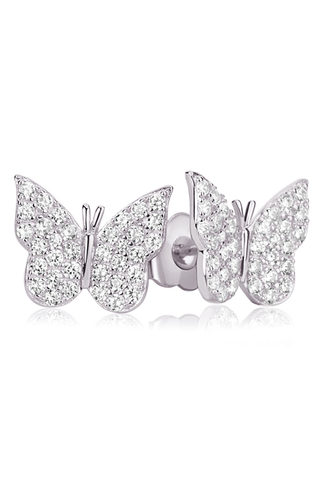 SUZY LEVIAN Sterling Silver CZ Butterfly Stud Earrings