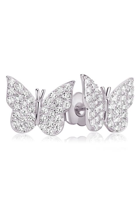Sterling Silver CZ Butterfly Stud Earrings