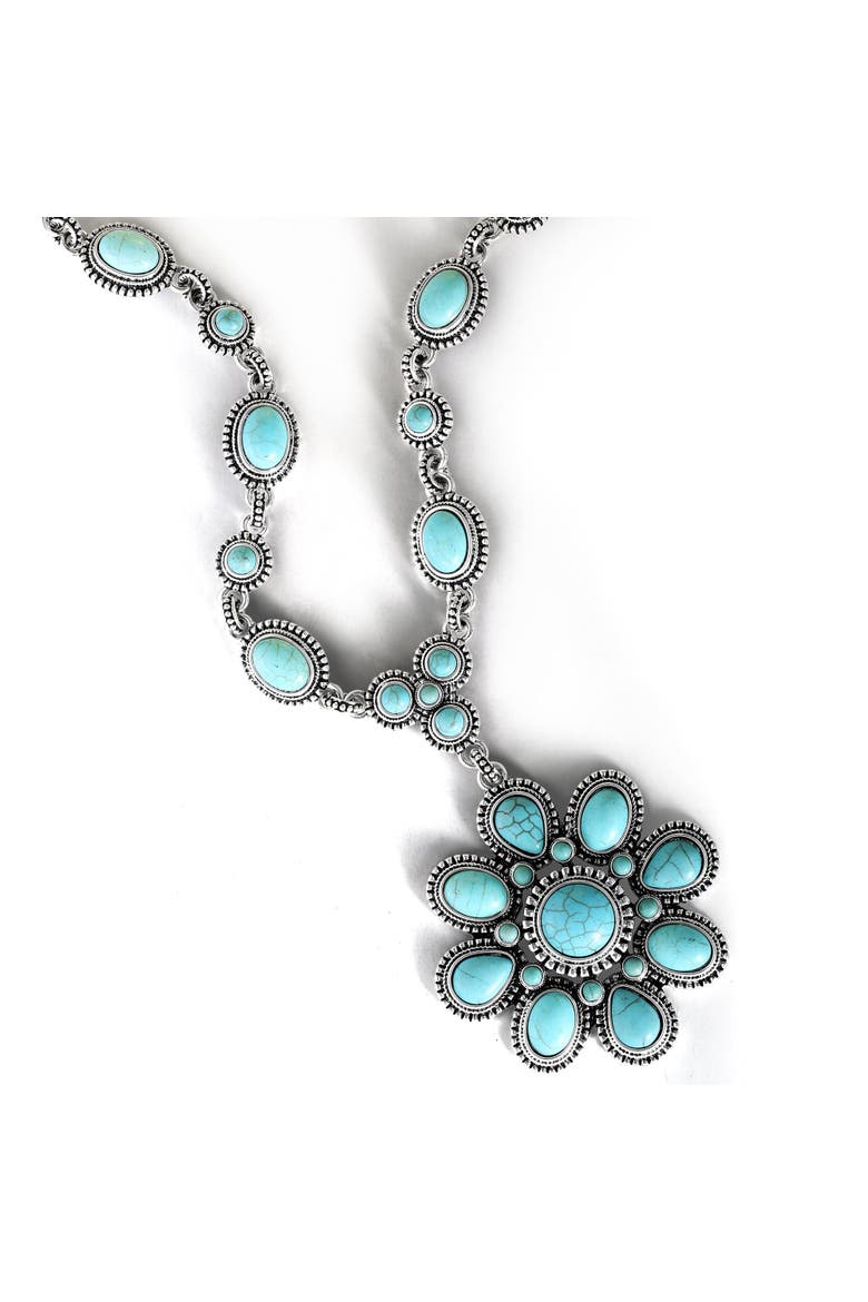 Women's Large Turquoise Stone Flower Necklace in Silver or Gold Tone, Alternate, color, Gold, silver, turquoise
