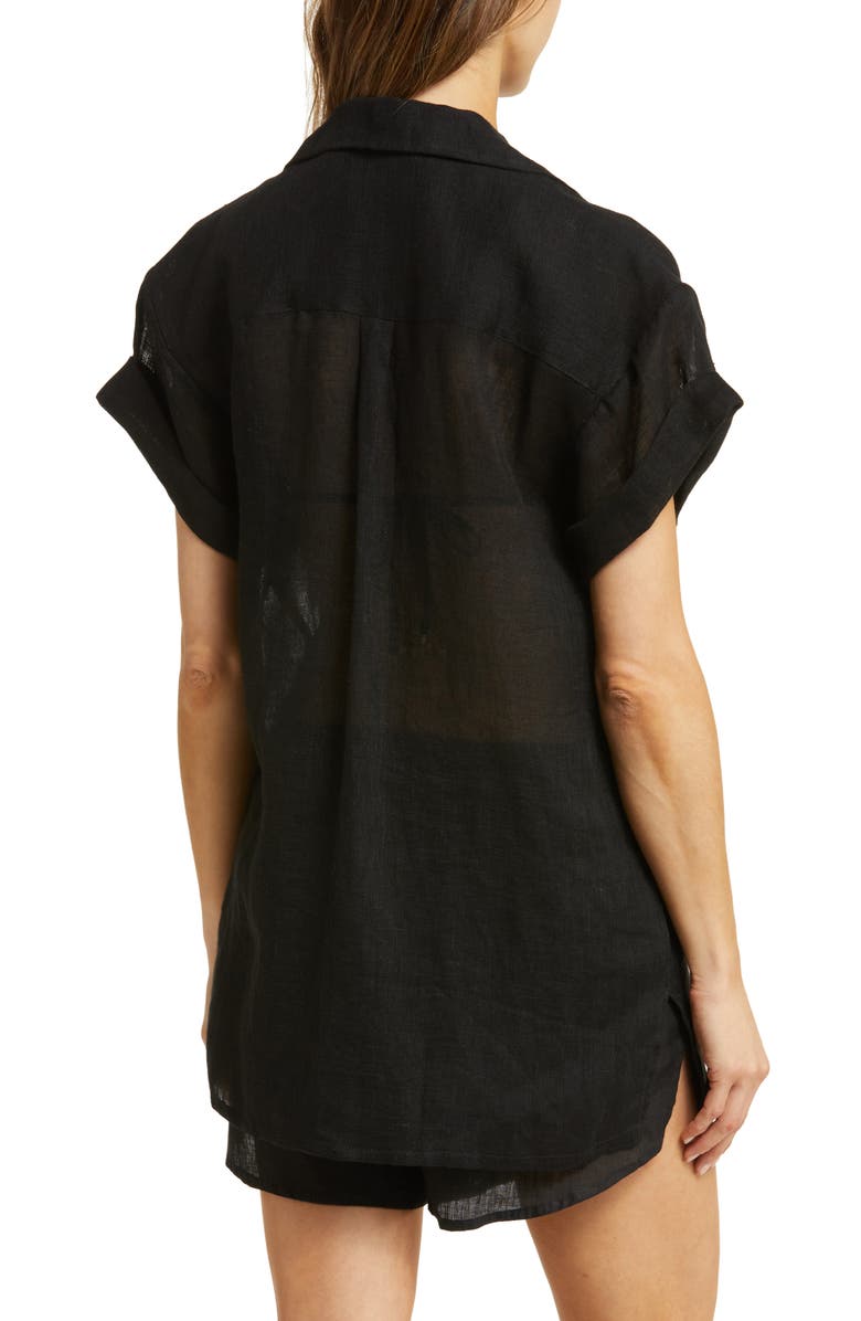 Vitamin A<sup>®</sup> Playa Pocket Linen Cover-Up Button-Up Shirt, Alternate, color, Black Eco Linen