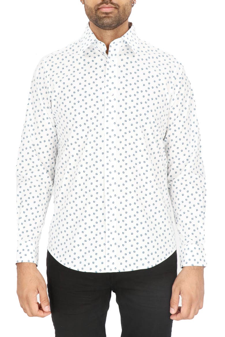 Modern Fit Flower Stretch Cotton Dress Shirt, Main, color, WHITE/ NAVY