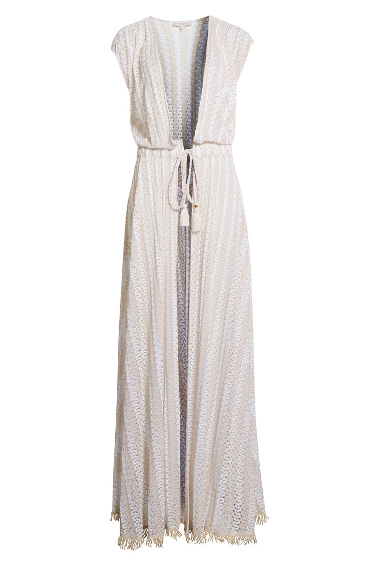 Katherine Swirl Tie Front Cover-Up Maxi Dress, Alternate, color, WHITE METALLIC ZIGZAG