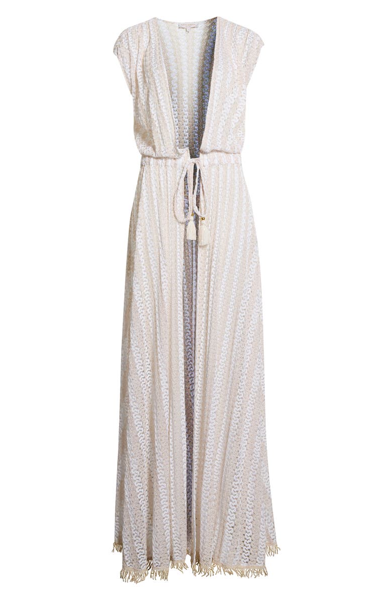 Ramy Brook Katherine Swirl Tie Front Cover-Up Maxi Dress, Alternate, color, White Metallic Zigzag