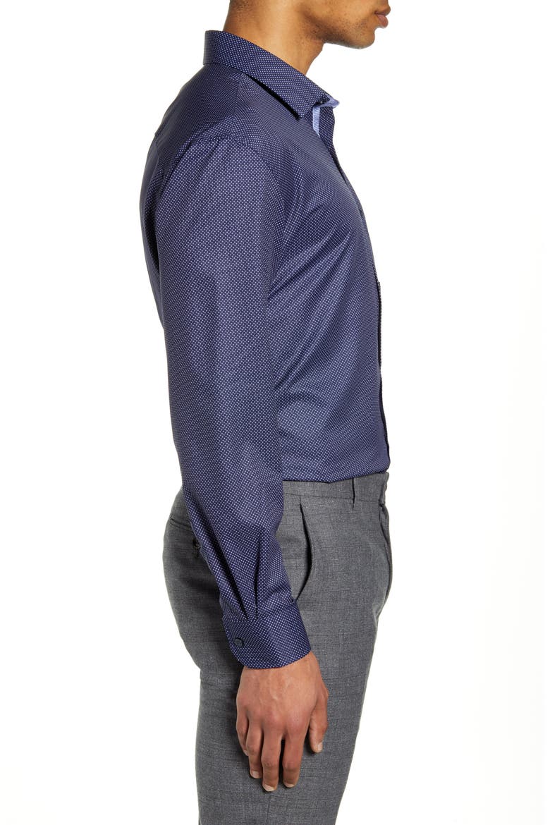 Slim Fit Performance Stretch Dot Dress Shirt, Alternate, color, NAVY