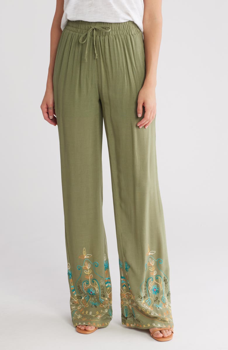 Forgotten Grace Embroidered Drawstring Pants, Main, color, Olive