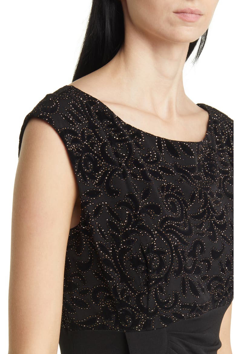 Beaded Bodice Cap Sleeve Faux Wrap Cocktail Dress, Alternate, color, GOLD