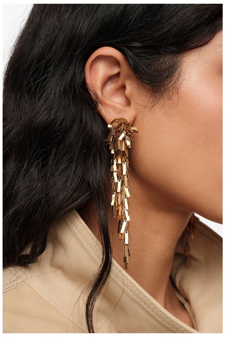 Aged Chain Earrings With Fringe, Alternate, color, GOLD