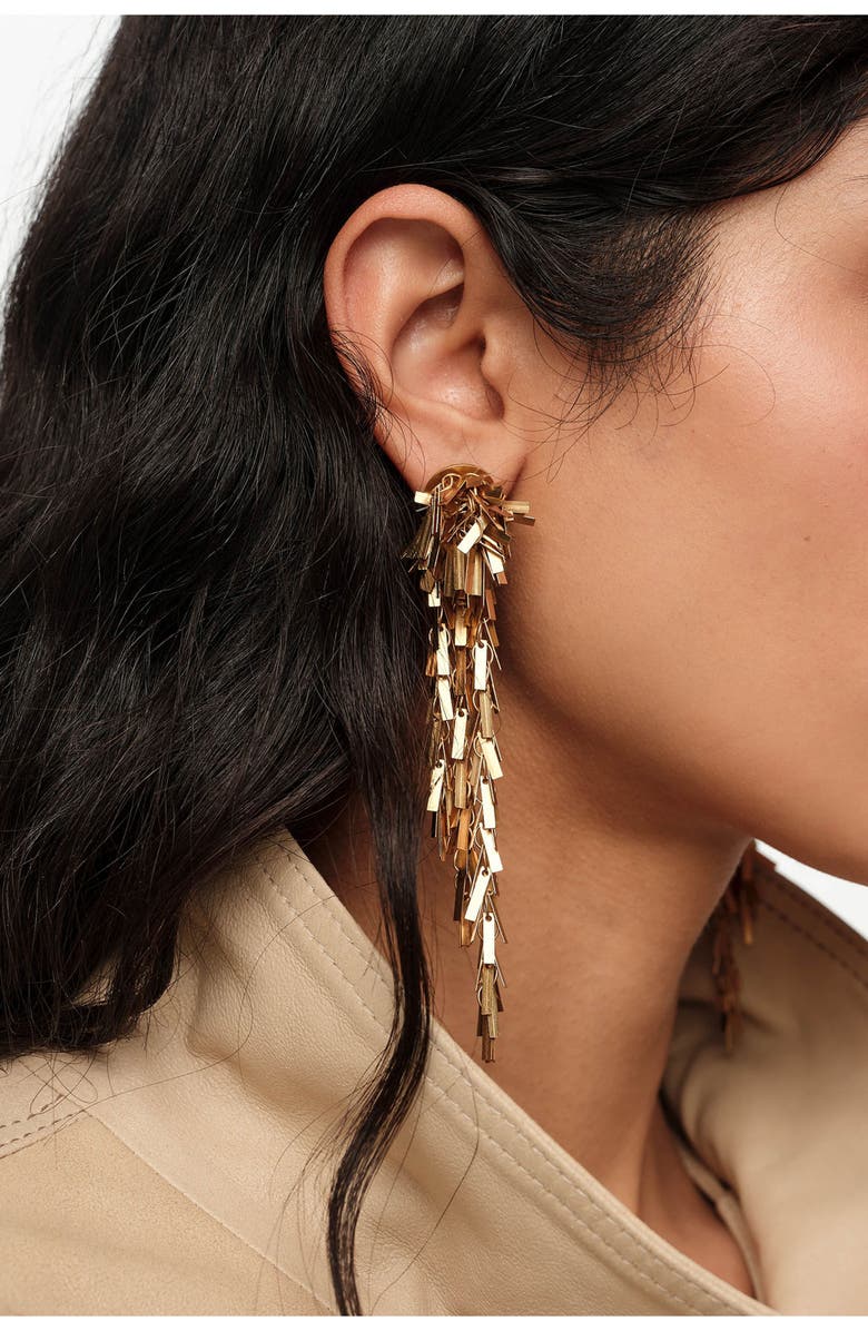 Bimba y Lola Aged Chain Earrings With Fringe, Alternate, color, Gold