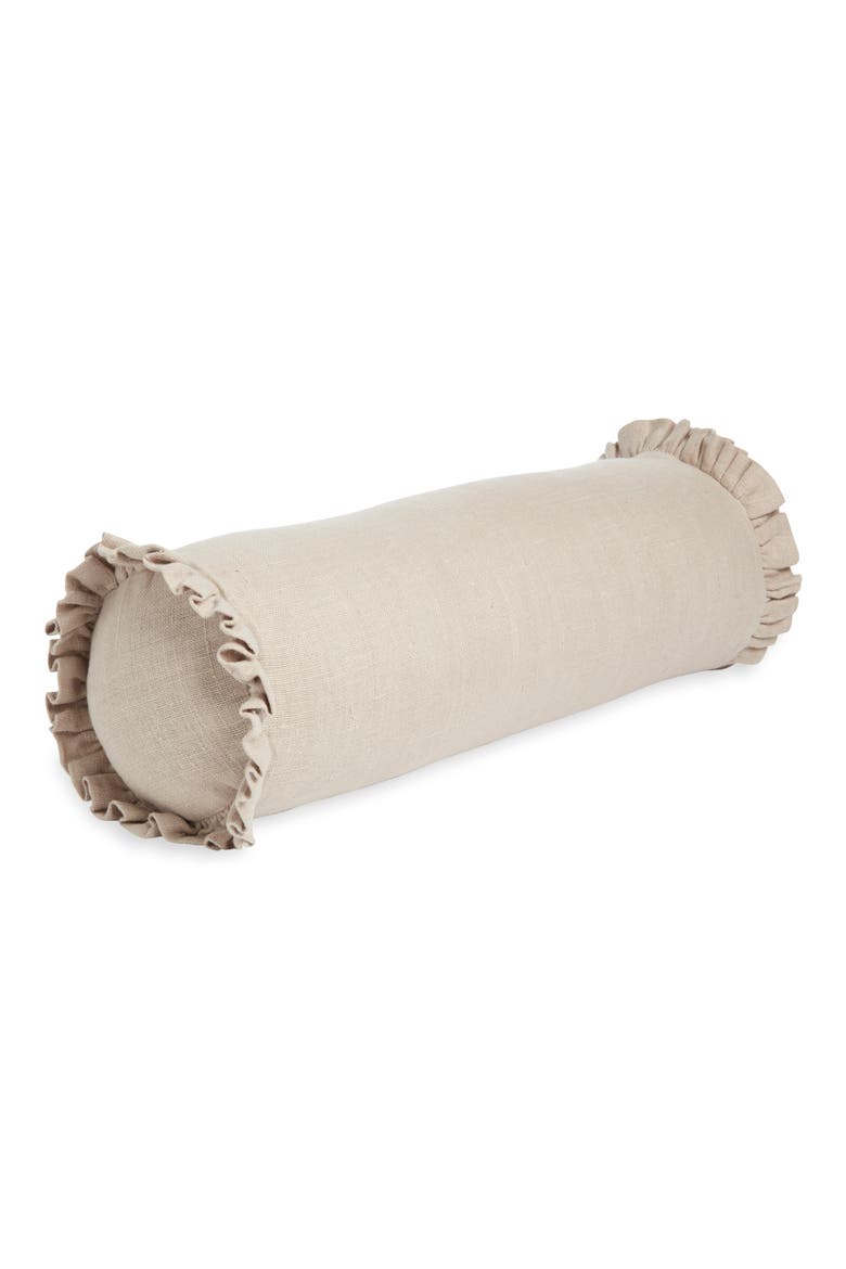 Round Linen Bolster Pillow, Alternate, color, TAN THREAD
