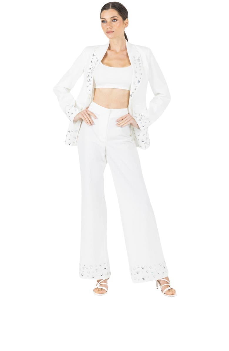 AKALIA Ameli White Flared Pants, Main, color, 