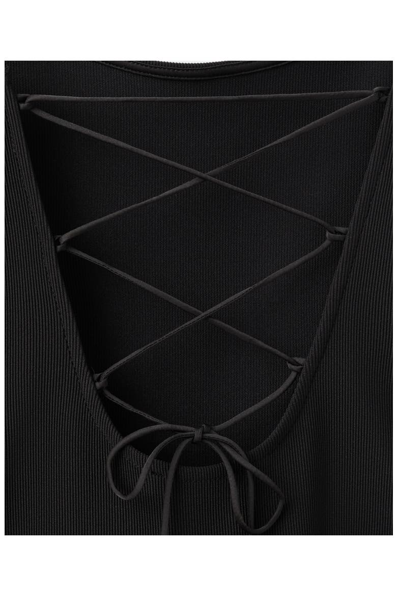 Lace-Up Back Drop Waist Mixed Media Dress, Alternate, color, BLACK