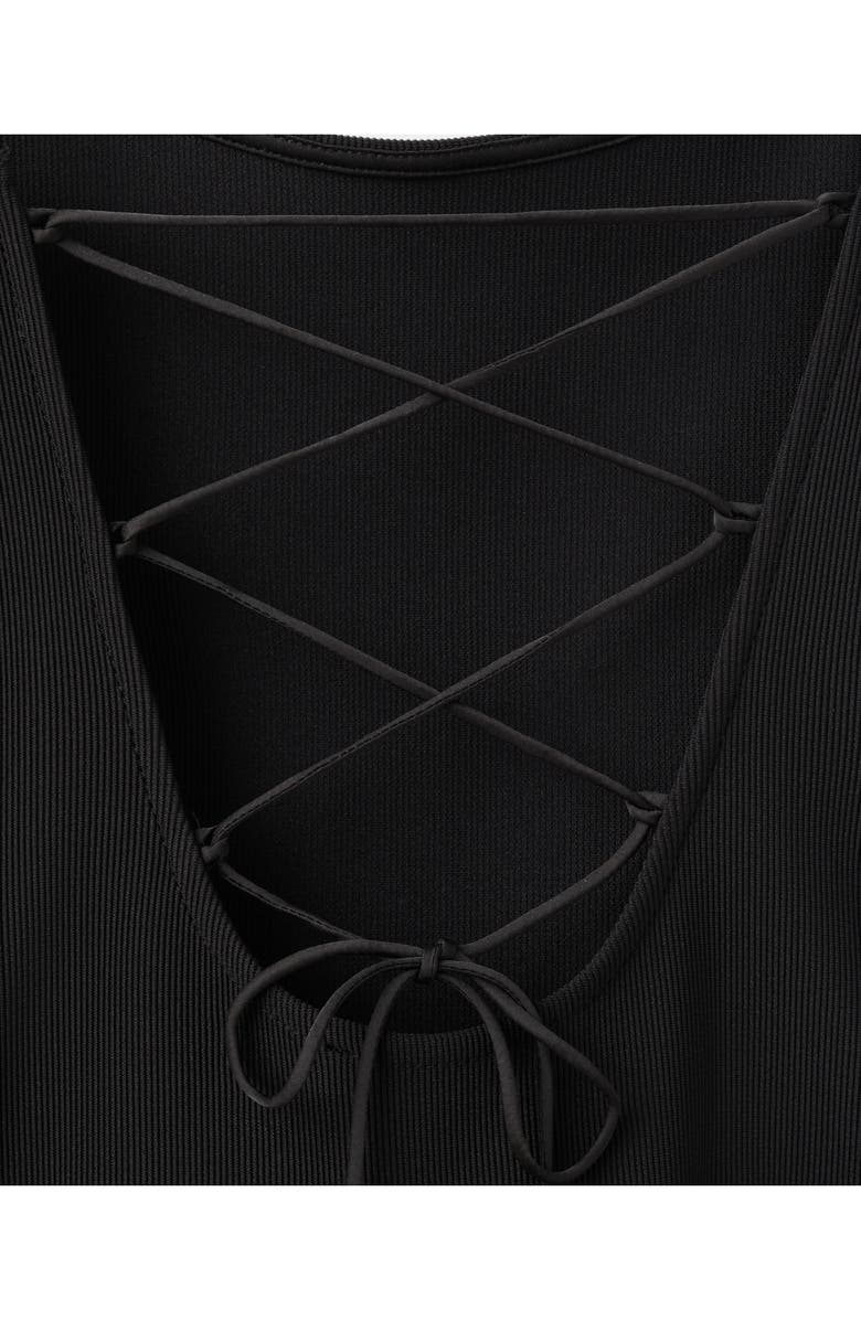 MANGO Lace-Up Back Drop Waist Mixed Media Dress, Alternate, color,