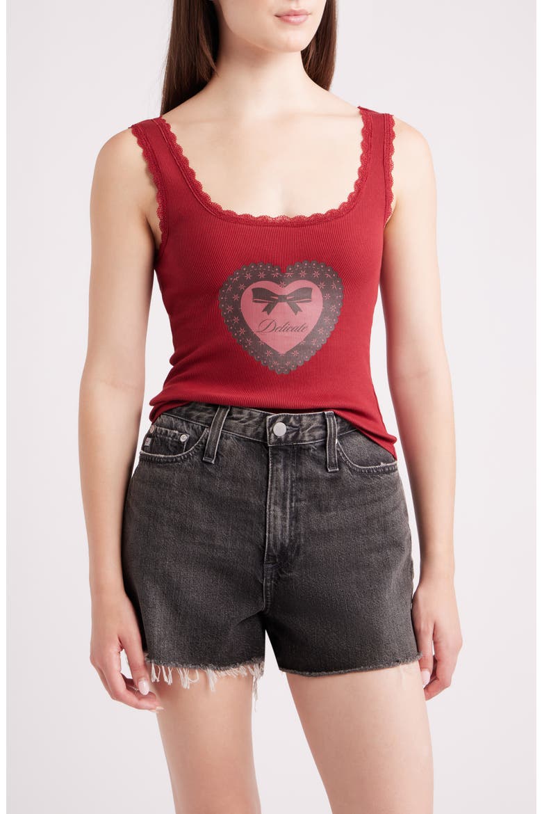 Delicate Heart Lace Trim Graphic Tank Top, Main, color, BIKING RED