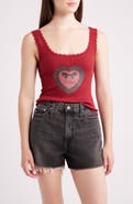GOLDEN HOUR Delicate Heart Lace Trim Graphic Tank Top