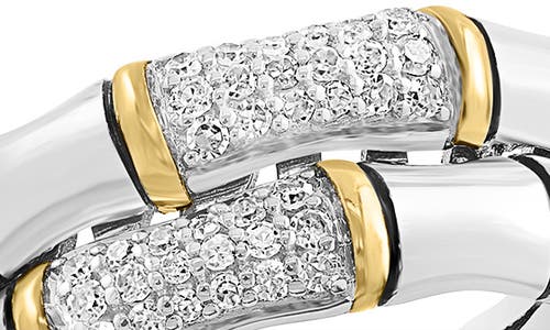 Effy Sterling Silver & 18k Yellow Gold Pavé Diamond Bamboo Double Band Ring In Metallic