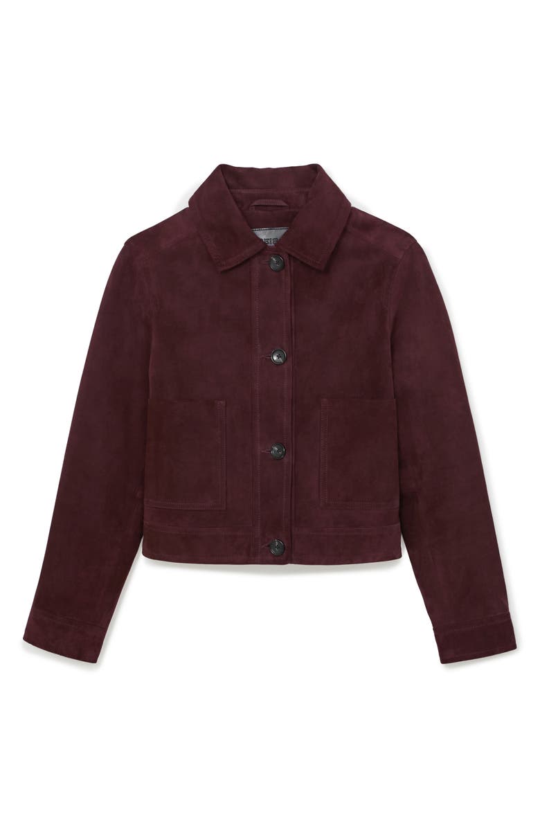 Reiss Sonny Crop Faux Suede Jacket, Alternate, color, Burgundy